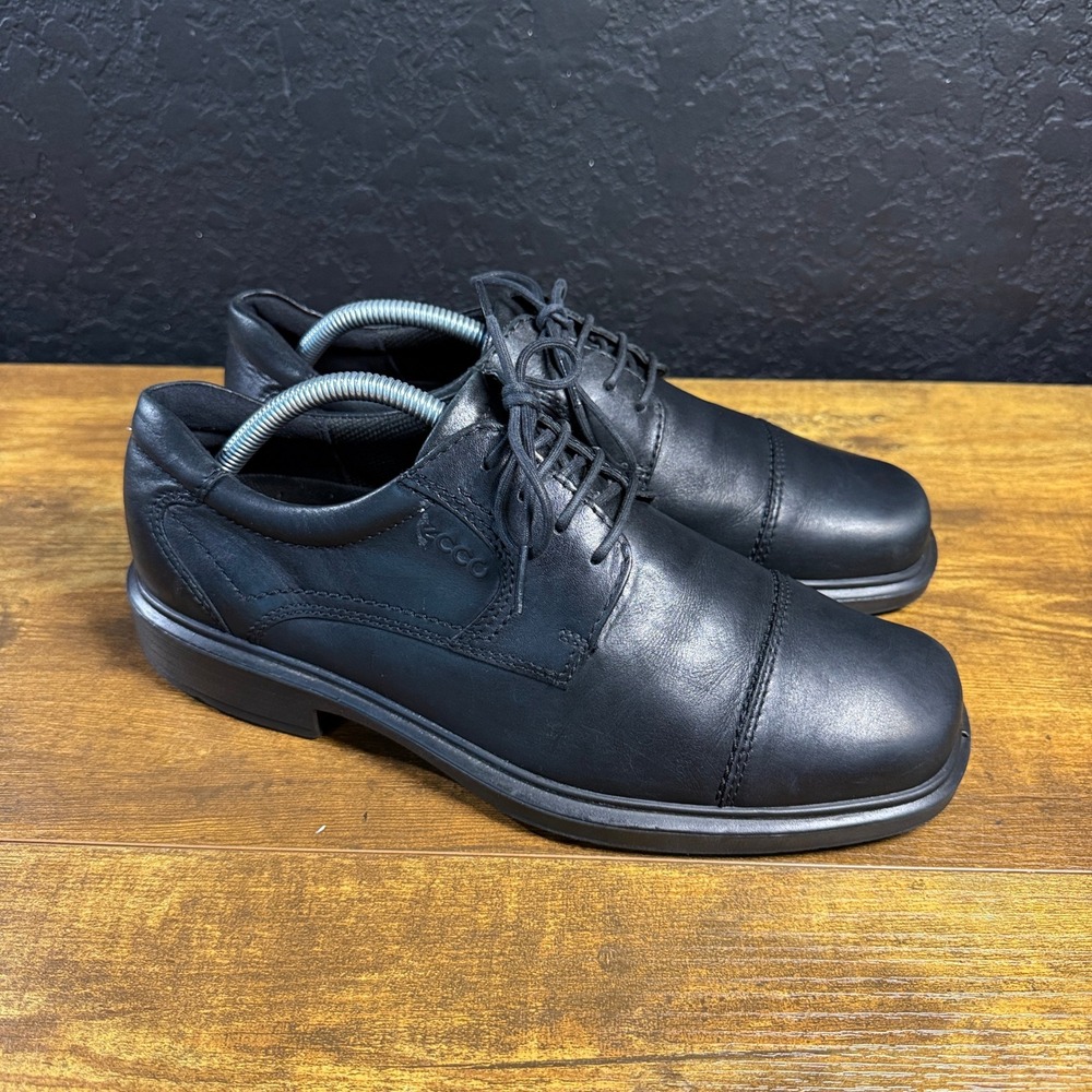 ECCO Helsinki Black Leather Cap Toe Oxford Dress Shoes Mens 42 US 8-8.5